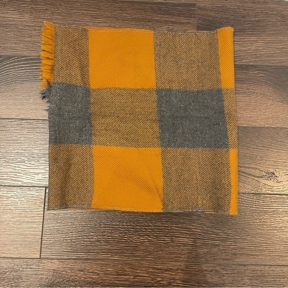Vintage Botany Merino Wool Plaid Scarf in Burnt Orange and Gray OS